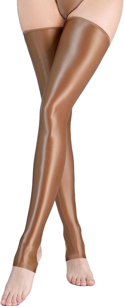 Halterkousen dames bruin - glanzend materiaal - open hiel - sexy uitstraling - ShopVlot