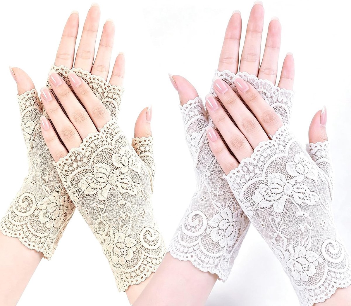 Vingerloze Kanten Handschoenen - Zwart - Zacht Nylon - Voor Bruiloften en Cosplay