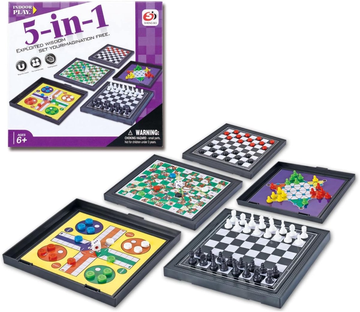Reis schaakspel - 5-in-1 schaakbord - Vouwbaar en draagbaar - Perfect voor gezinsactiviteiten - ShopVlot