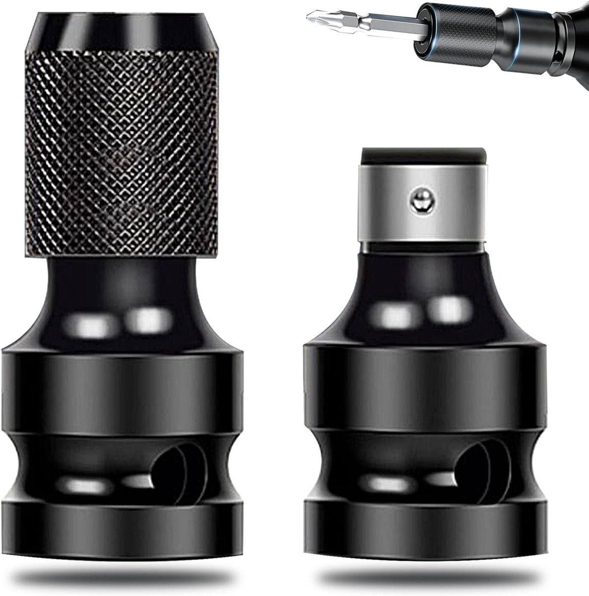 Multi-Function Bit Holder en Adapter 1/2 naar 1/4 Inch voor Power Tools, Schroevendraaiers en Ratelsleutels - 2 Stuks met Veiligheidsklem