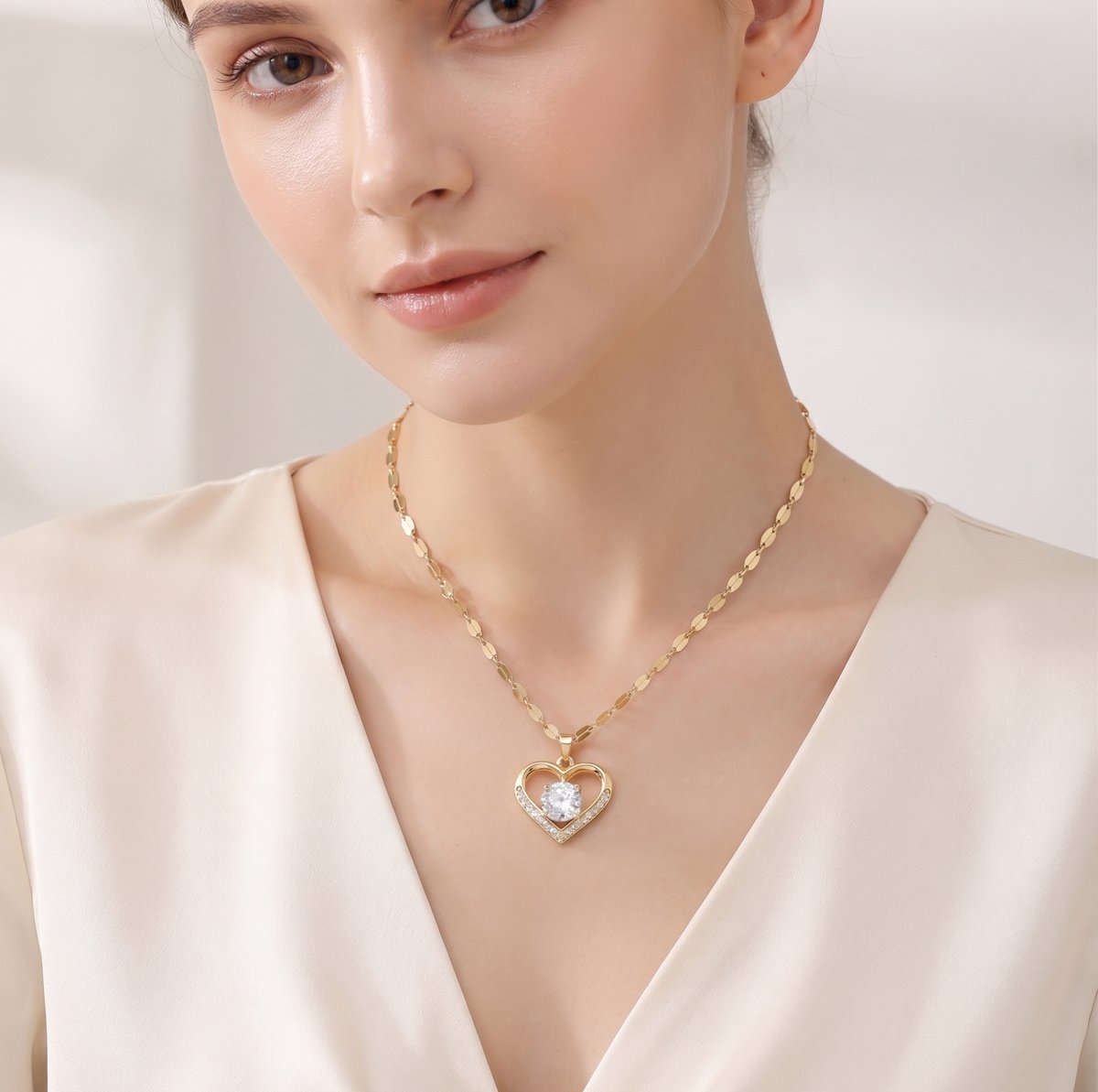 Luxamore® Dames Ketting – Goudkleurig Stainless Steel – Hart Hanger met Zirkonia – Dames Sieraden – Cadeau voor Haar