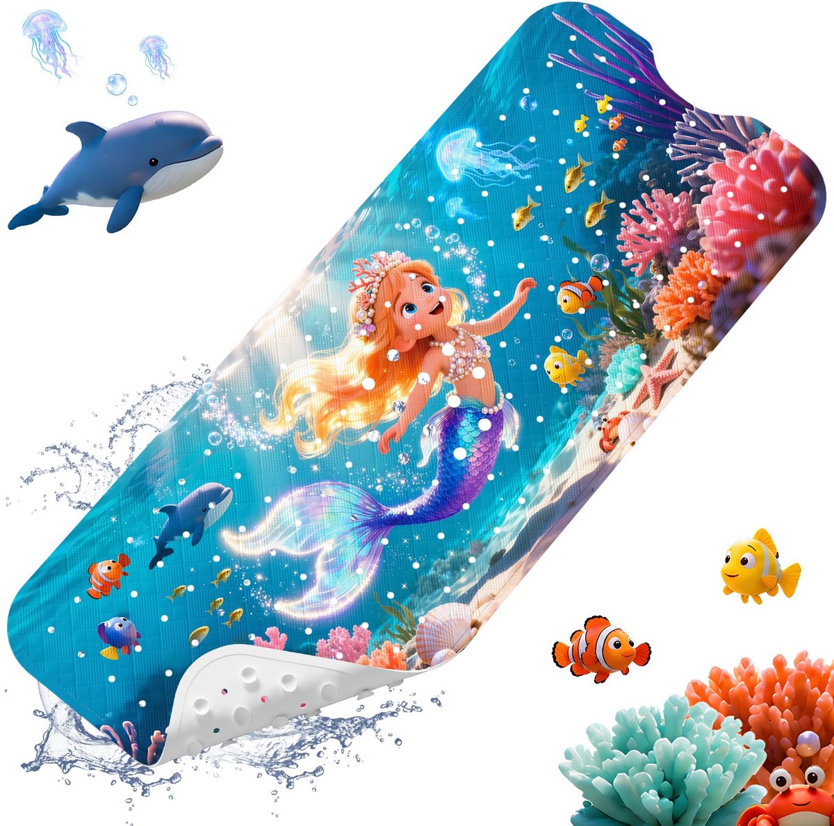 Babybadmat antislip 100 x 40 cm - zeemeermin cartoon - extra groot met zuignappen - veilig voor kinderen - ShopVlot
