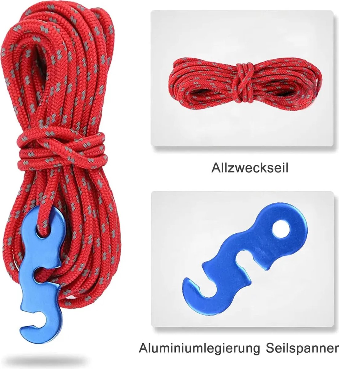 4 scheerlijnen, 4 meter tenttouw, 3 mm diameter kampeertouw