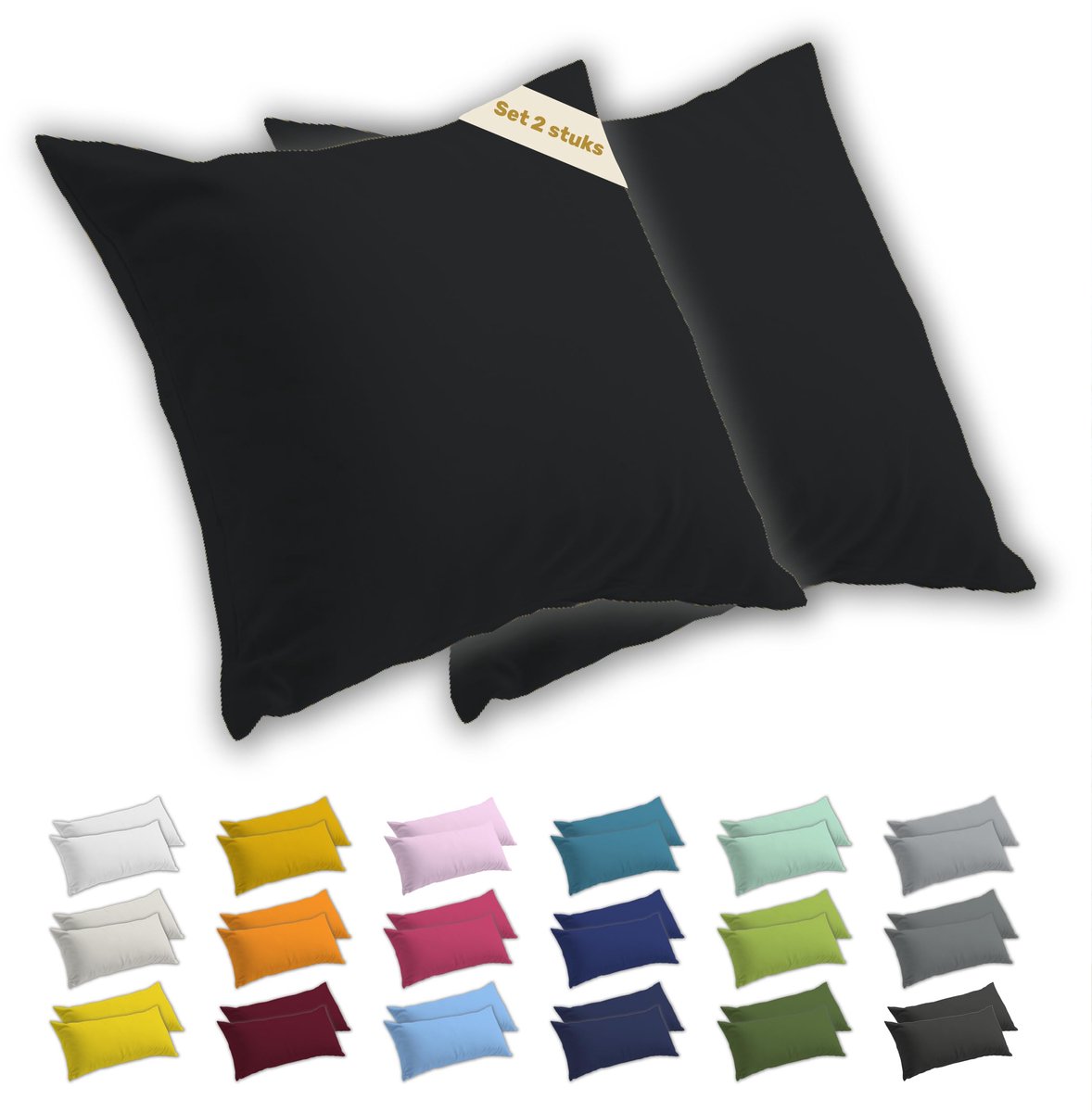 Kussenslopen 40x40 cm set van 2 - 100% zachte jersey katoen - ademend met YKK ritssluiting - ideaal voor extra comfort - ShopVlot