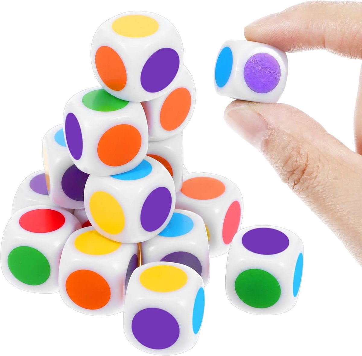 20 Stuks Gekleurde Dobbelstenen van 16mm, Kleurrijke Dot-Dobbelstenen voor Kinderen, Educatief Speelgoed en Spellen