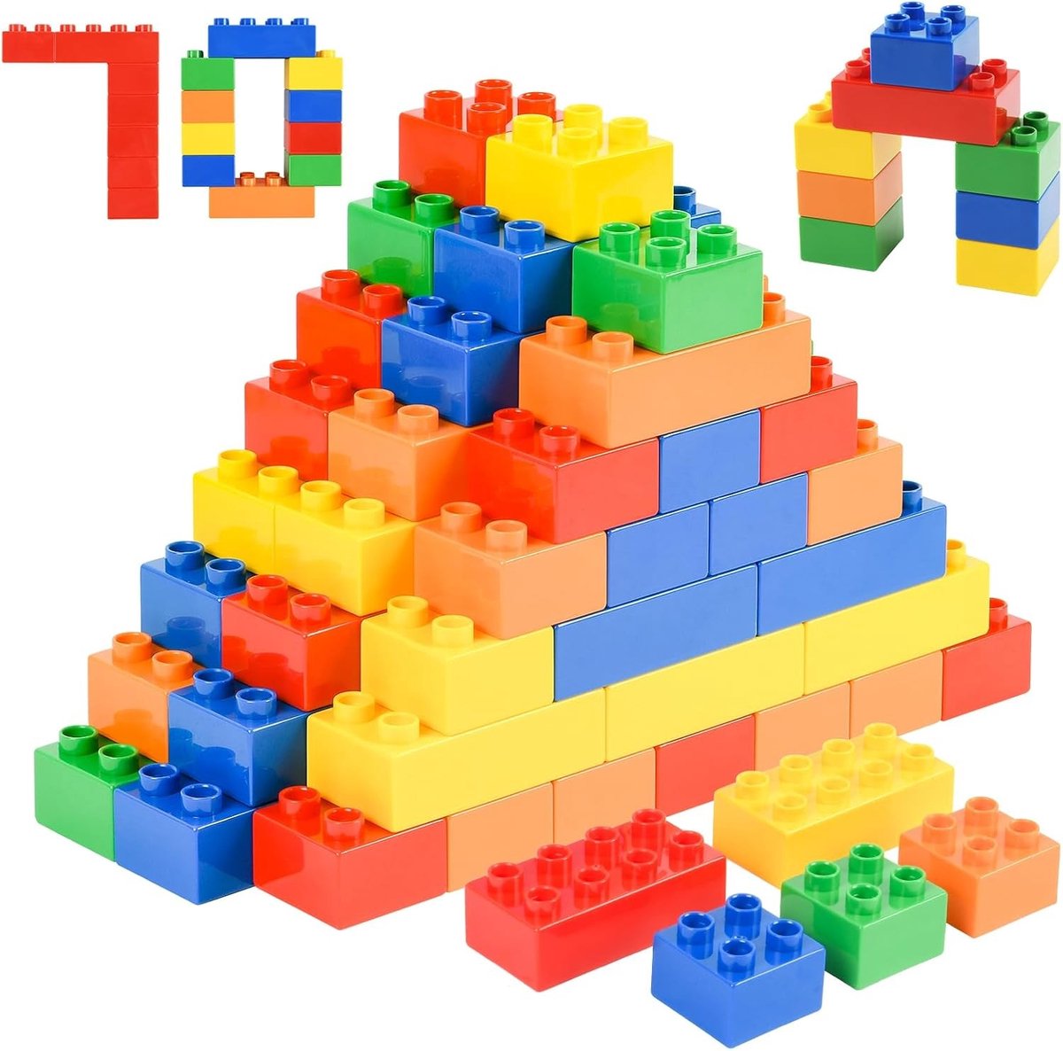 Grote Bouwstenen Set van 70 Onderdelen - Extra Grote Blokken voor Kinderen 3-5 Jaar | Educatief Constructiespeelgoed, STEM Speelgoed en Creatief Spel