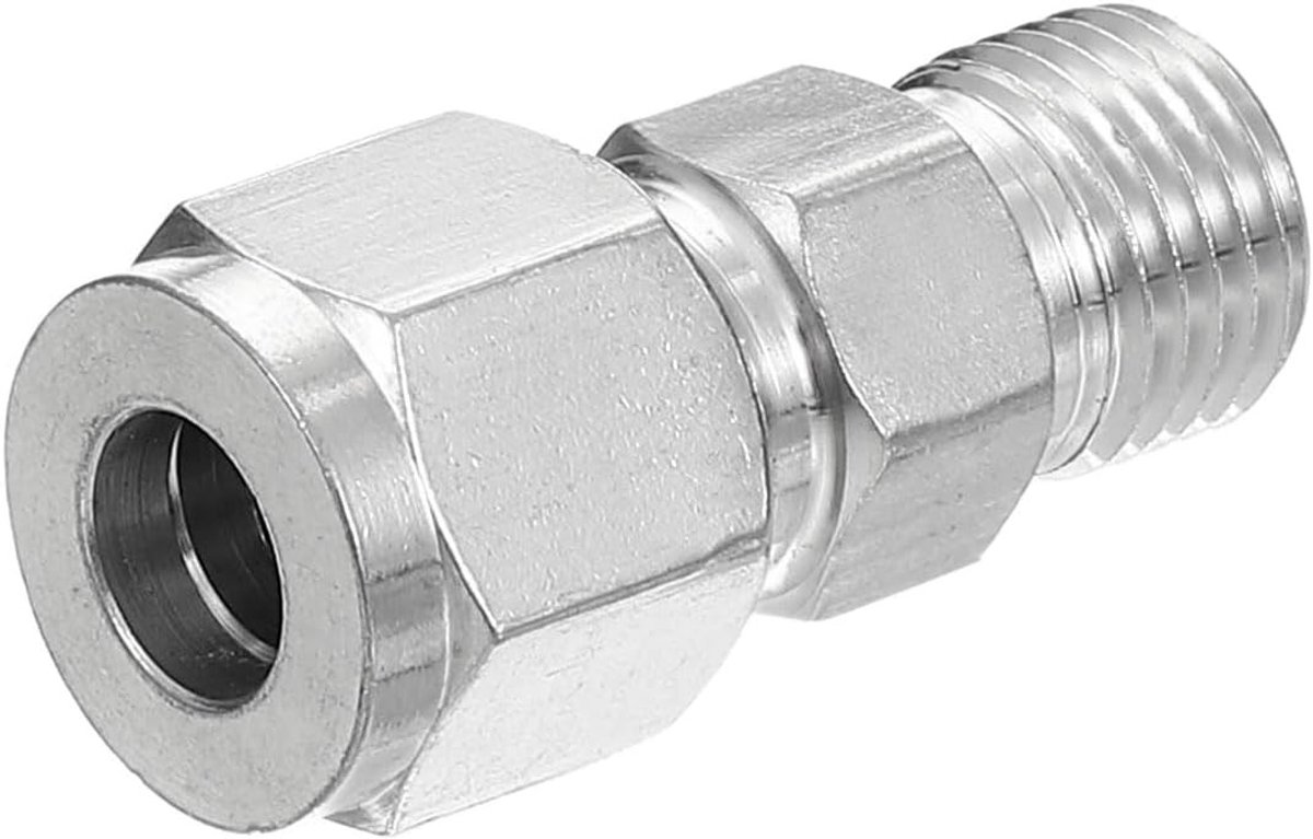 RVS 304 Compressie Buis Koppeling 1/4G x 8mm, Dubbele Compressie Adapter voor Slangen en Buizen