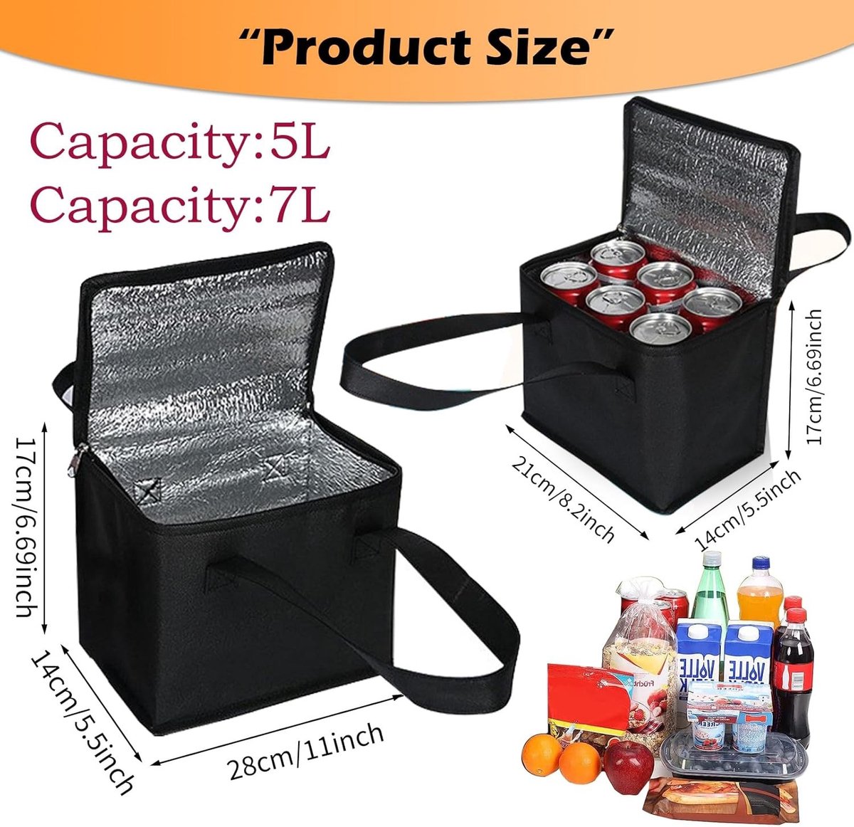 Set van 2 Vouwbare Koeltas en Winkeltas 5L 7L met Koelcompartiment voor Kantoor, Buitenactiviteiten en Reizen, Perfect als Isolatie Tas, Picknicktas en Voor boodschappen