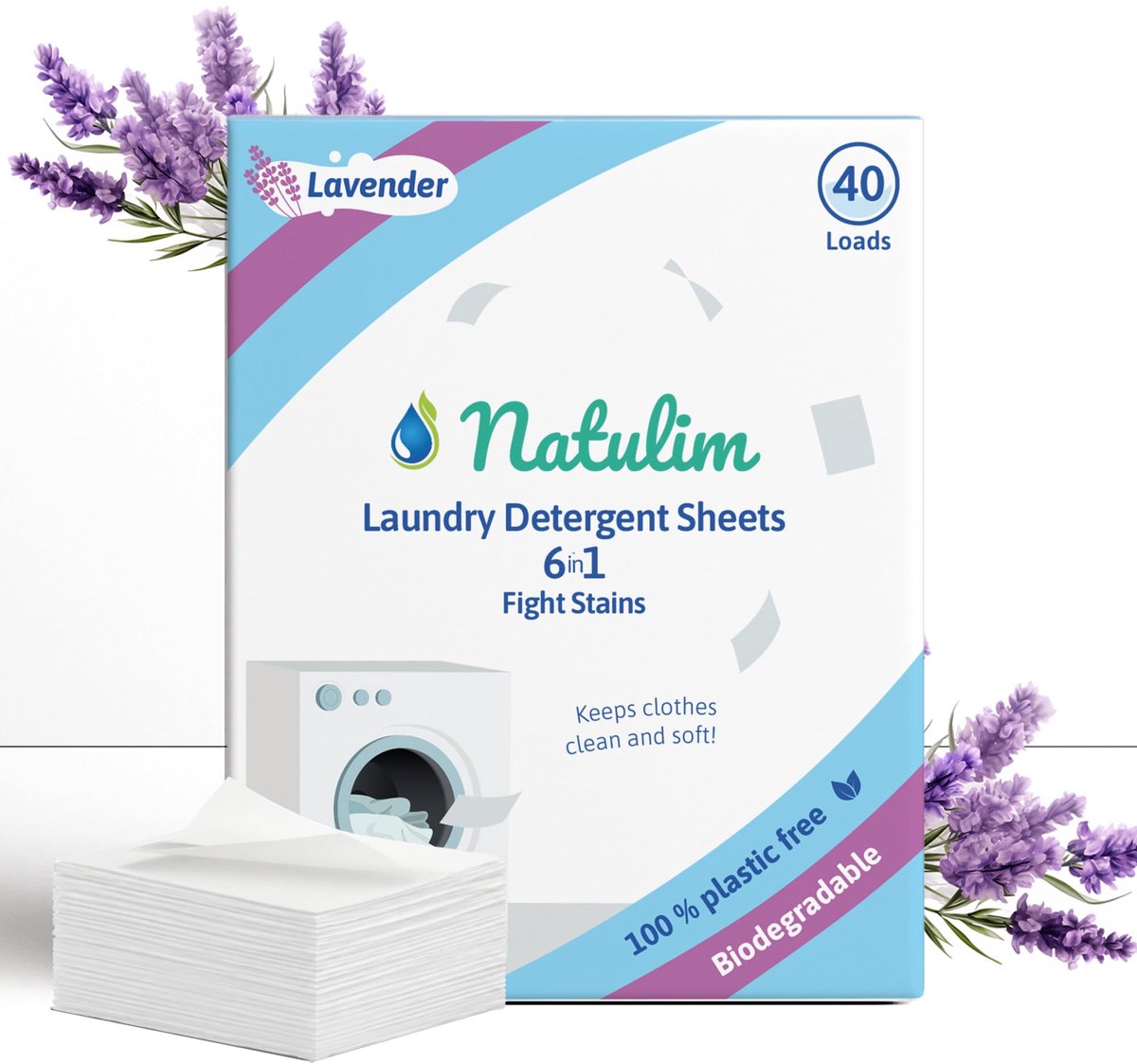 Wasmiddelstrips 40 Wasbeurten - Lavendelgeur - Ecologisch en hypoallergeen - Schone en zachte kleding - ShopVlot