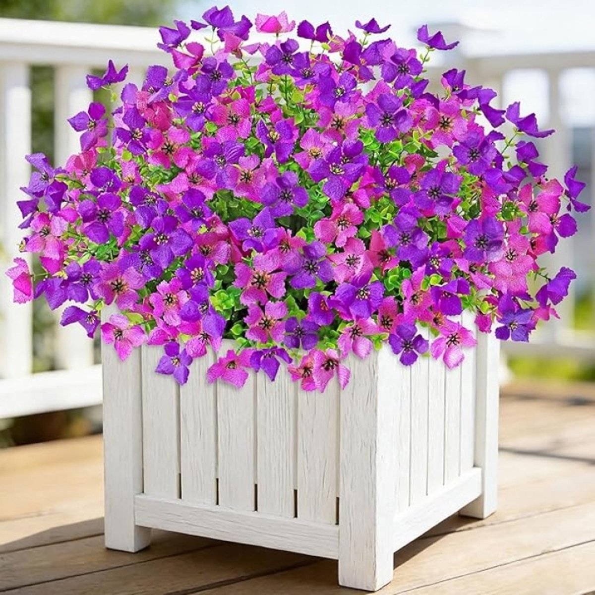 Kunstbloemen zoals echt, 12 bundels, kunstbalkonplanten, kunstmadeliefjes, zijden bloemen, kunstplant, outdoor, weerbestendig, kunstbloemen voor buiten, balkon, tuindecoratie (paars)