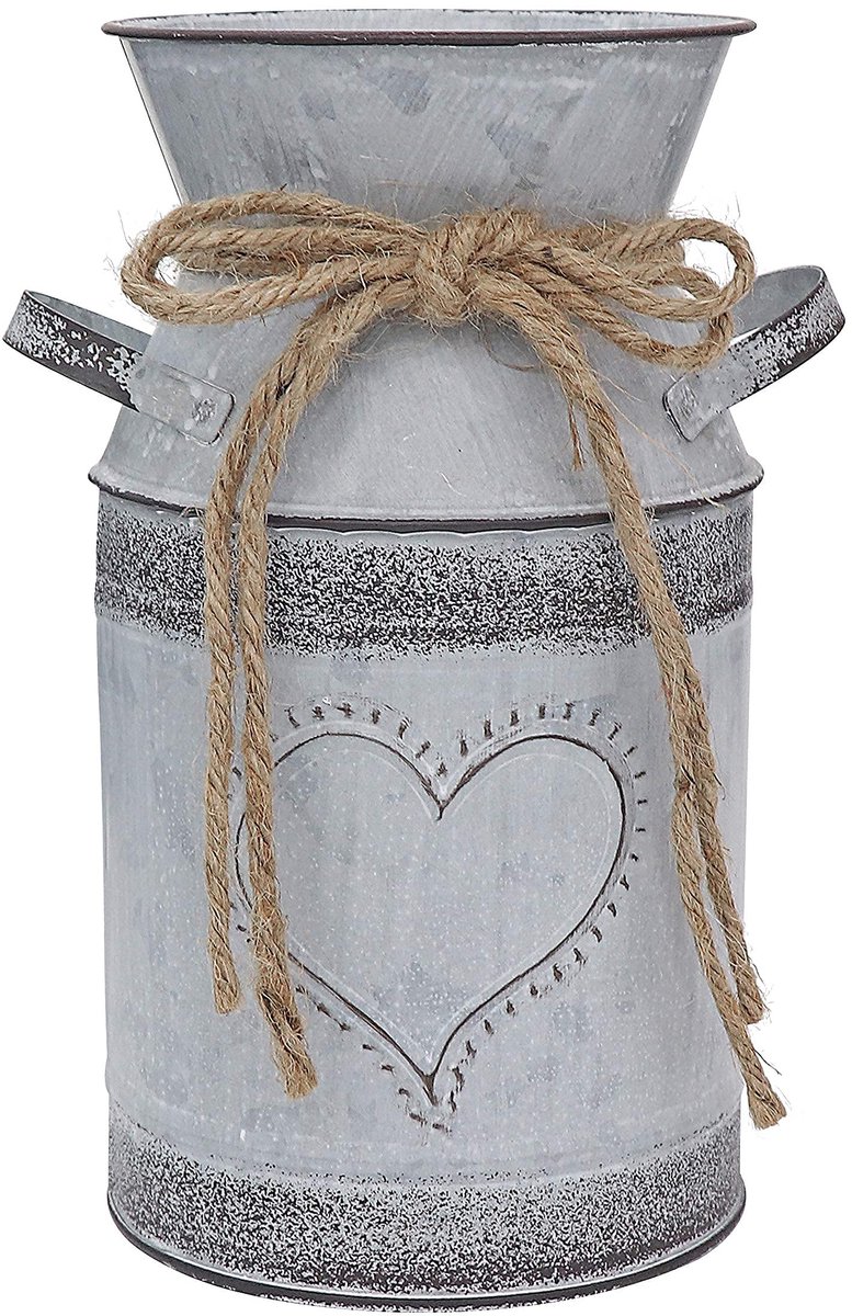 Bloemenvaas 19 cm - metalen shabby chique - vintage grijs - perfecte decoratie voor elke ruimte - ShopVlot