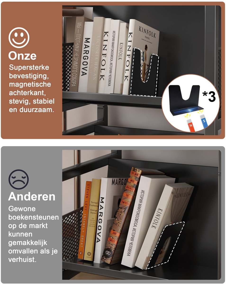 Boekenwagen met wielen - bibliotheekwagen met handvat - praktisch en mobiel - ideaal voor boekenliefhebbers - ShopVlot