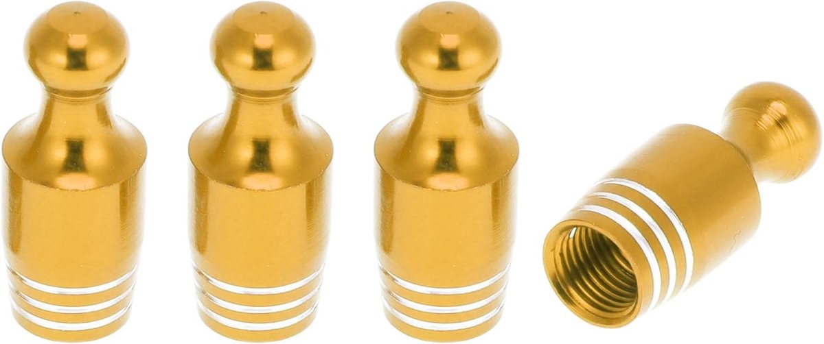 Decoratieve Bowling Vorm Band Valve Stam Caps - 4 Stuks Aluminium Dust Covers voor Auto's, 7x28mm, Gouden Kleur