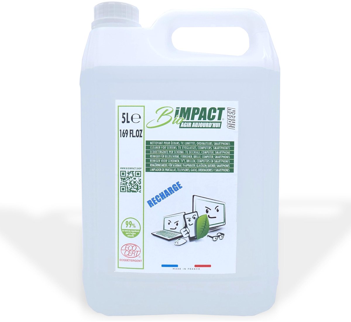 TV-scherm- en glasreiniger 5 liter - natuurlijk - ECOCERT-gecertificeerd - ideaal voor een streeploos resultaat - ShopVlot