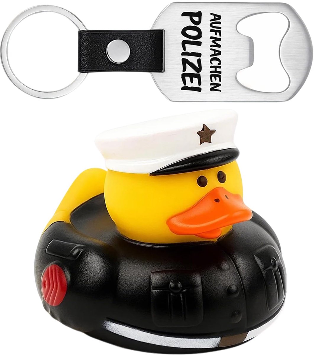 Politie-cadeauset - rubberen eenden - sleutelhanger en flesopener - leuk en praktisch cadeau - ShopVlot