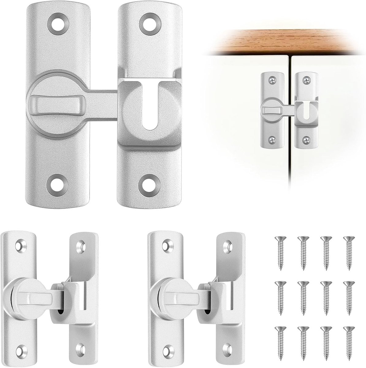 Set van 3 Schuifdeursloten van Aluminium, Veiligheidsvergrendeling voor Binnen- en Buitendeuren, Geschikt voor Ramen en Deuren, Eenvoudige Installatie en Duurzaam Ontwerp