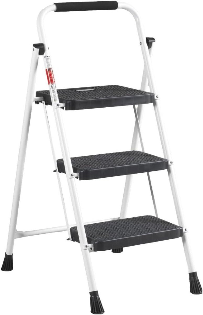 Opvouwbare Ladder - Inklapbare Trap - Huishoudelijk Gebruik - Antislip Veiligheid - 3 Treden - Wit