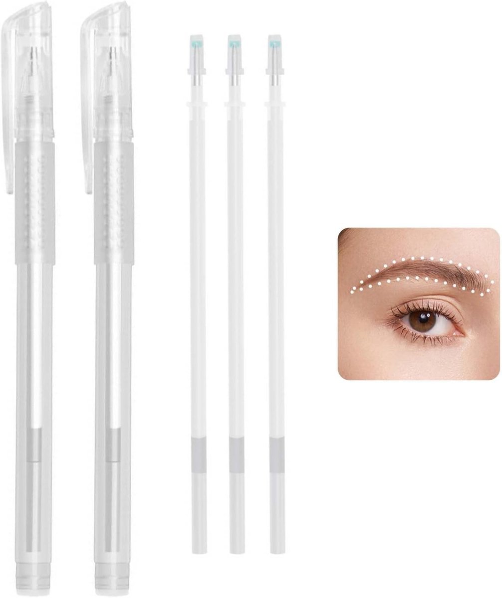 2-delige huidmarkerset voor permanente make-up, positionering van tatoeages en piercings, inclusief 3 navullingen voor wenkbrauwen, lippen en body art (wit)