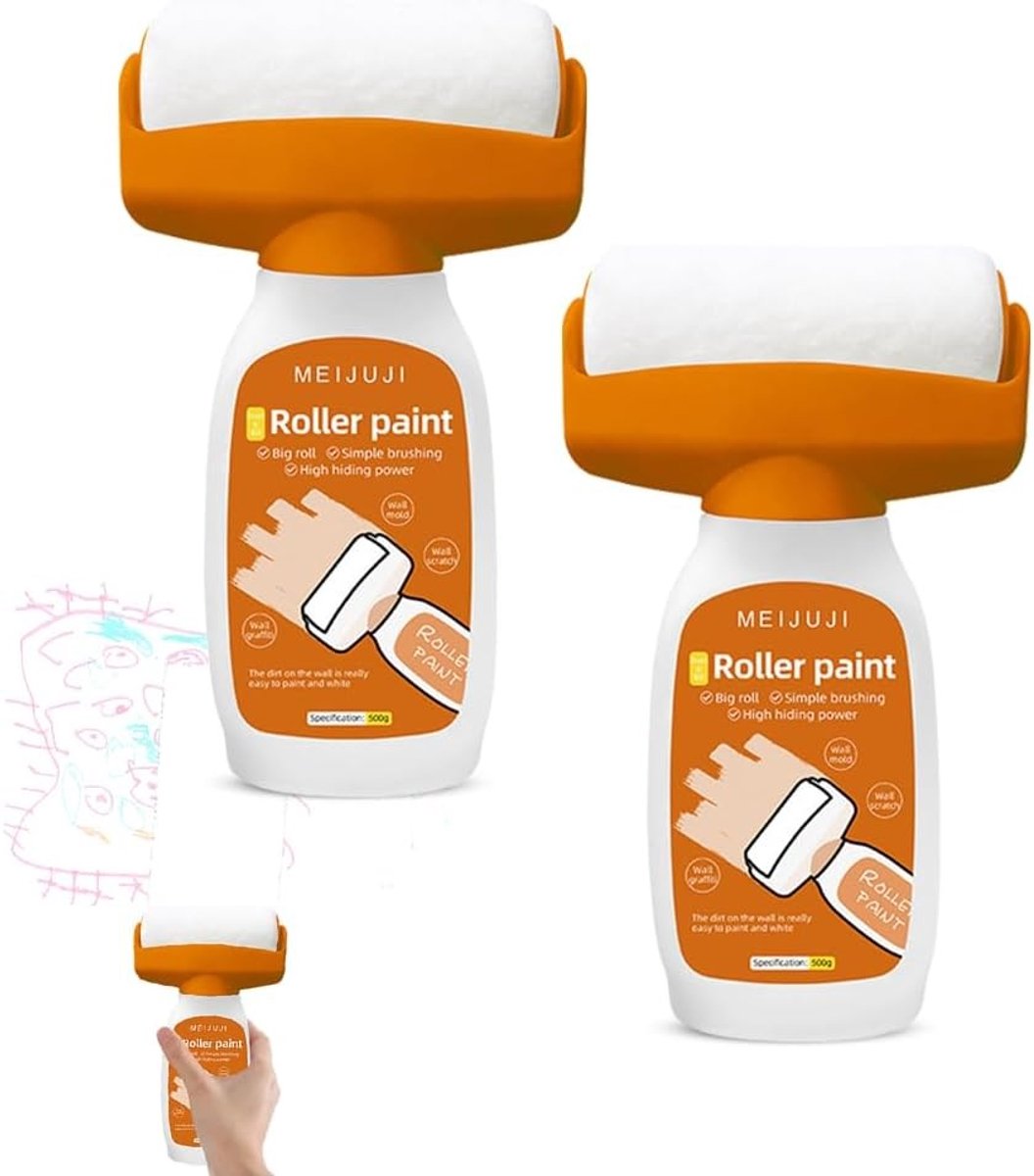 Witte Muurverf Reparatie, 500 g, Ideaal voor Muurkrassen en Graffiti, Inclusief Verfroller en Kwast