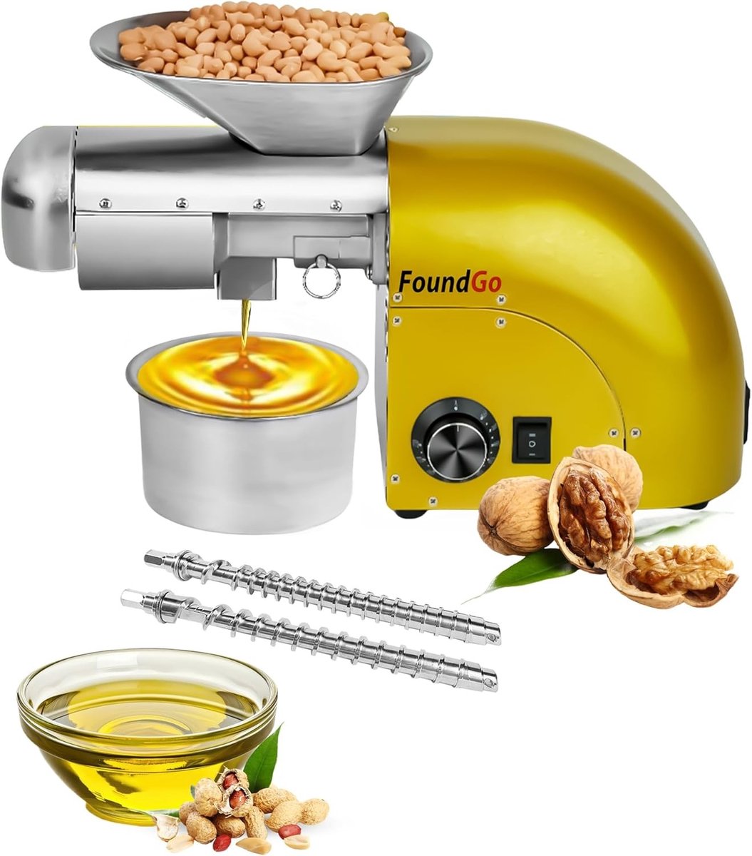 Elektrische Oliepers voor Noten en Zaden - 1800W, 0-300℃, Voor Pinda's, Sesam en Amandelen, Capaciteit 6-9 kg/uur