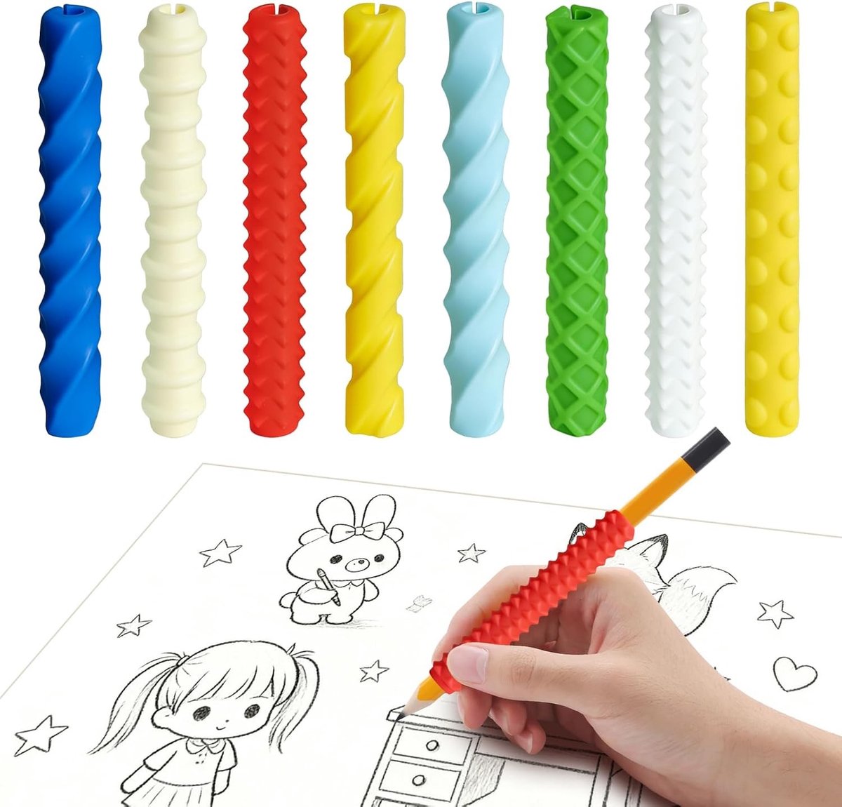 Ergonomische Siliconen Grip voor Potloden met Textuur, Ideaal voor Kinderen en Volwassenen, Verbetert Focus en Vermindert Stress