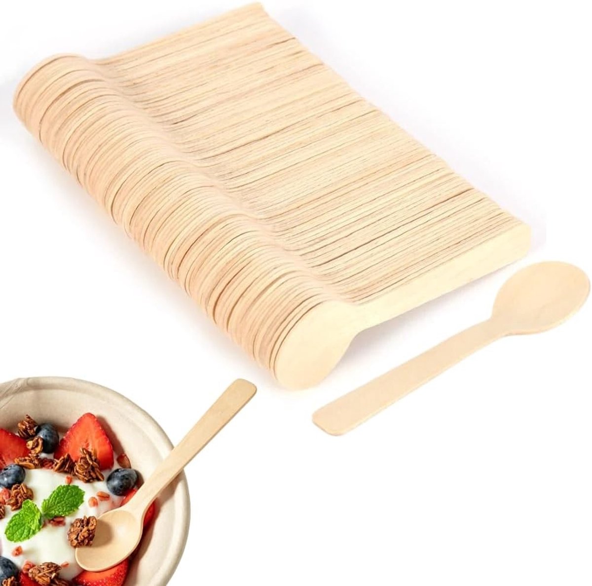 Mini Houten Lepels - 100 Stuks Multifunctionele Lepels voor IJs, Desserts en Honing - 10 cm Natuurlijke Keukenhulpmiddelen