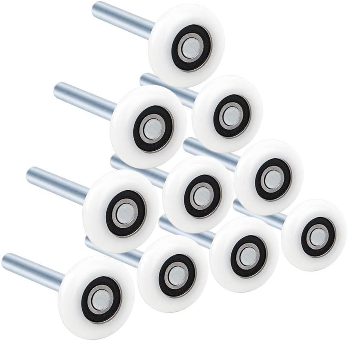 10 Stuks 5cm Deurwielen met 11 Nylon Ballen en 10cm Schacht, Gegalvaniseerd voor Elektrische Rolpoorten en Industrieële Toepassingen