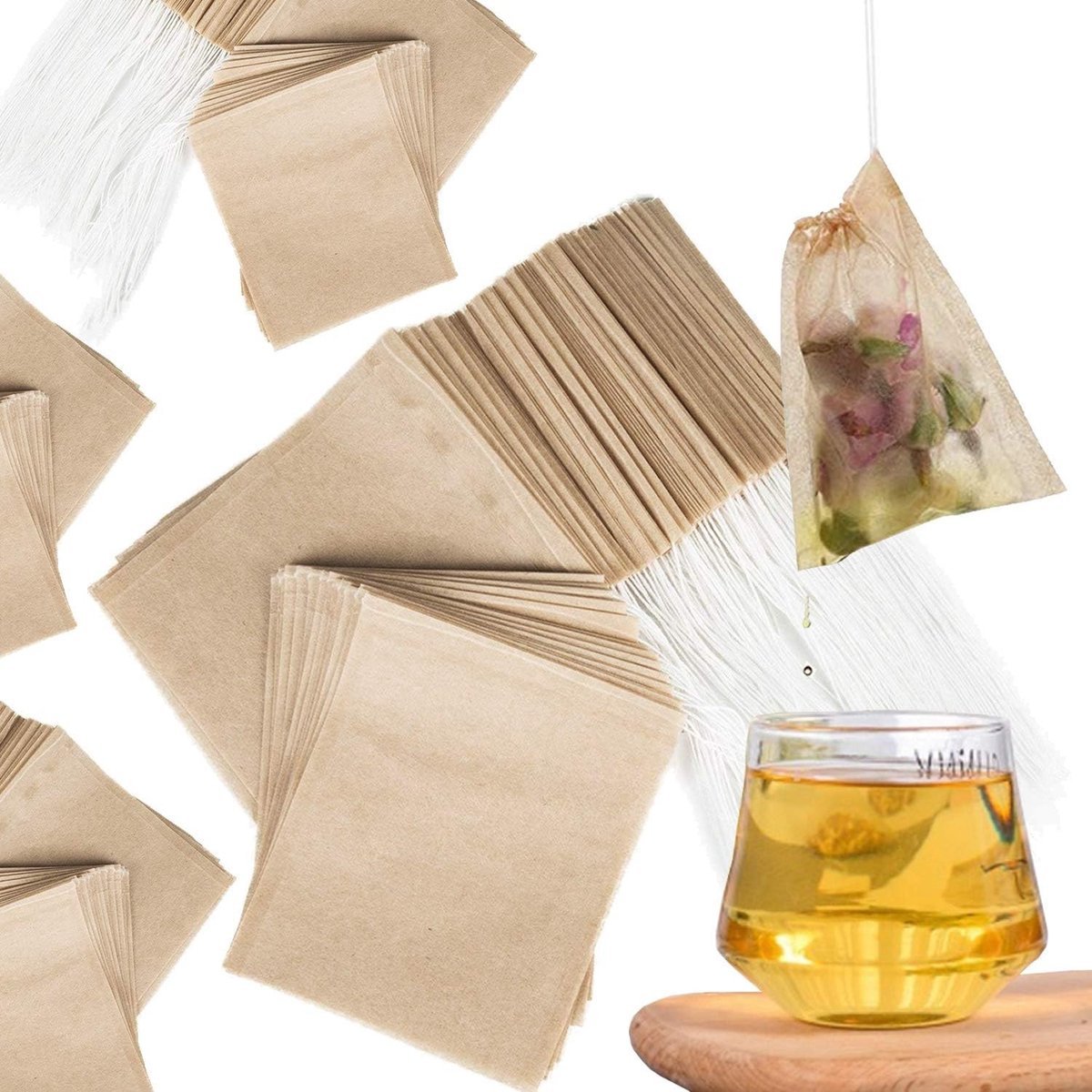 600 Wegwerp Theezakjes van Papier met Koord - Theezakjes voor Vullen, Ideaal voor Thee en Kruiden (8 x 10 cm)