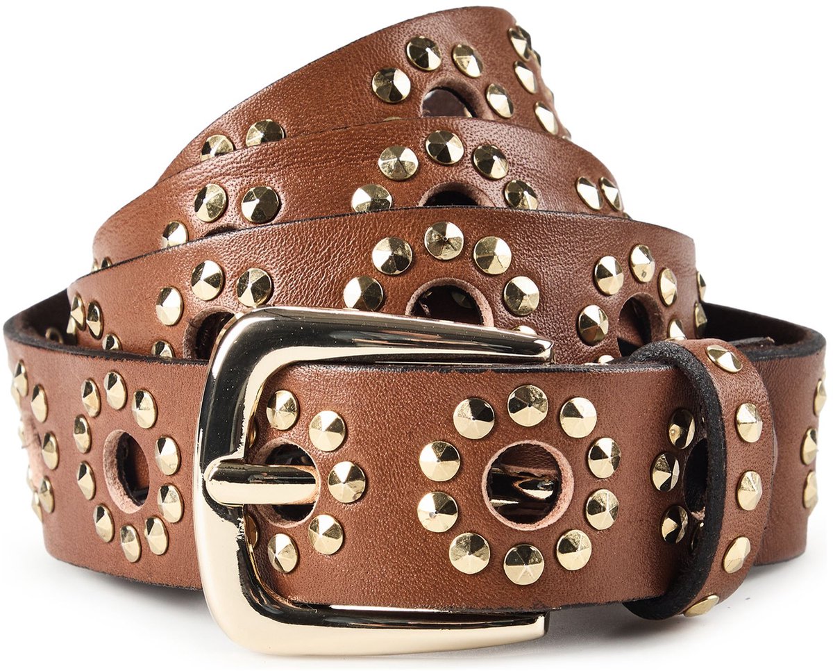 b.belt Studded belt Leder - Dames - 100 cm - middle brown