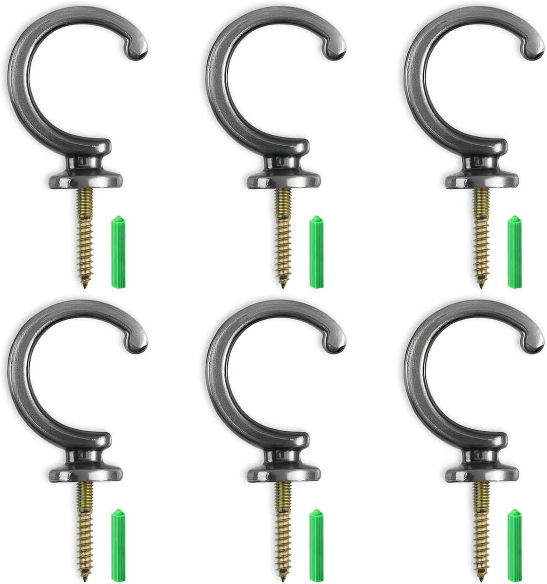 Gordijnhouders 6 stuks - zwarte zinklegering - met pluggen - ideaal voor badkamergordijnen - ShopVlot