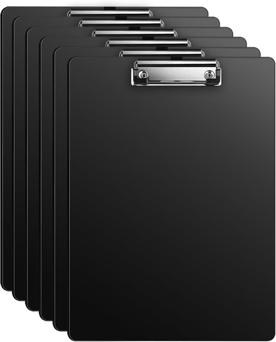 Set van 6 A4 Clipboards met Opbergruimte voor Kantoorbenodigdheden, School en Reizen (Zwart, A4 Formaat)