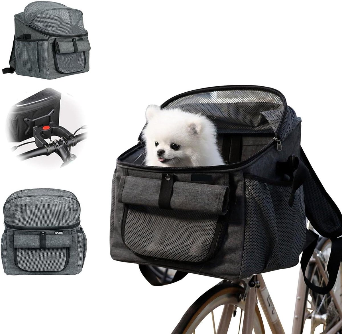 Fietsmand Hond - Draagtas - Veilig Vervoer - 4-in-1 Ontwerp - 32 x 29 x 39 cm - Zwart