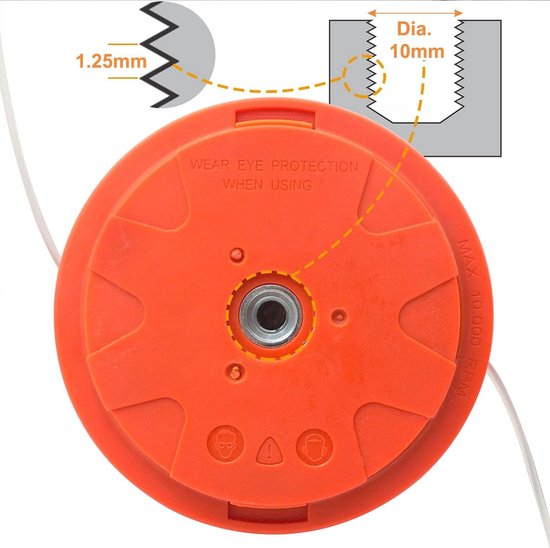 Vervangende Spoelkop voor Grastrimmer M10 x 1.25 Links met 15m 2.4mm Trimmerdraad voor Universele Maaihoofden, Geschikt voor Bosmaaiers en Tuinonderhoud — afbeelding 4