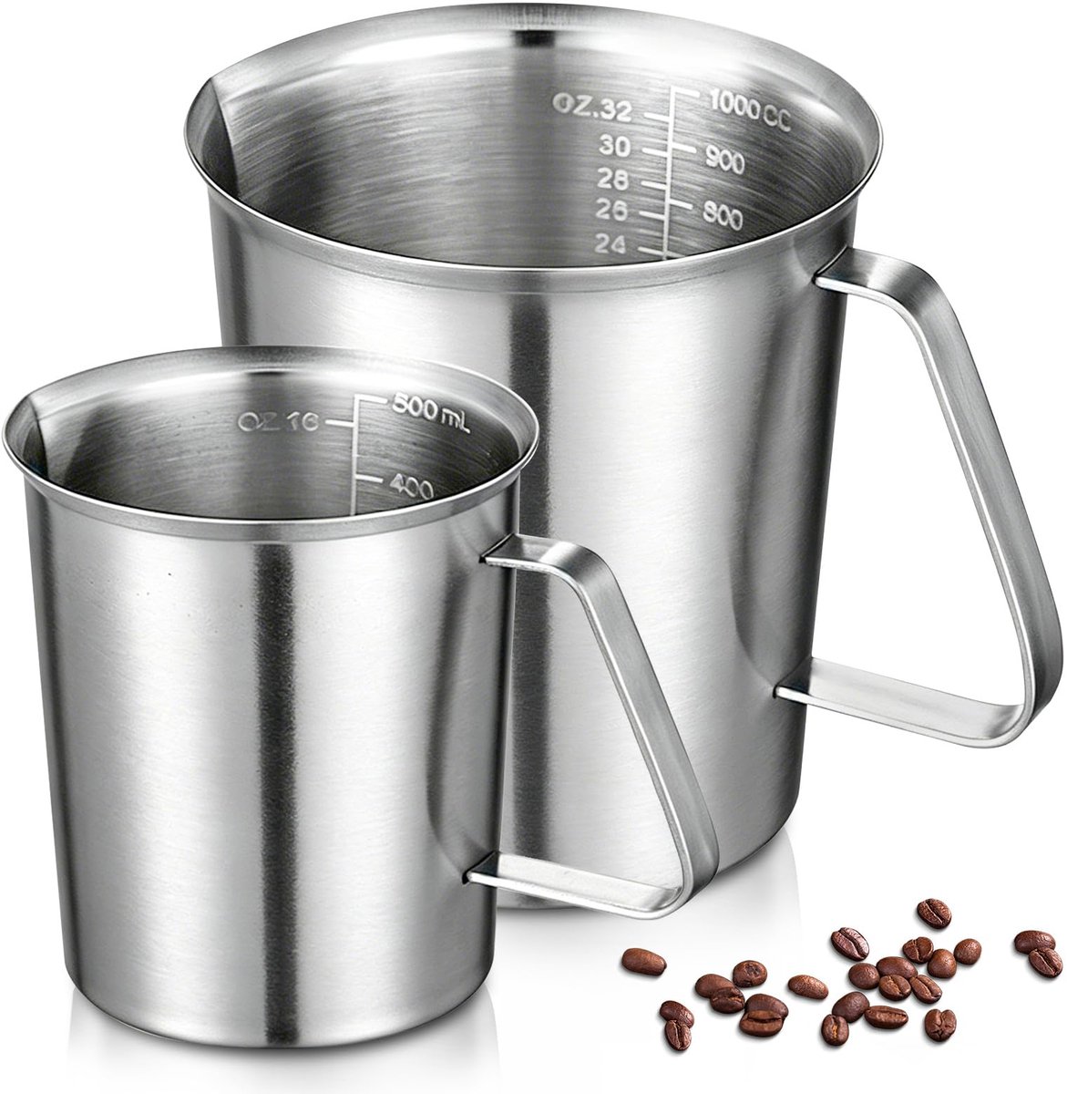 Maatbeker set van 2 - 500 ml + 1000 ml - roestvrij staal - vaatwasmachinebestendig voor de keuken - ShopVlot