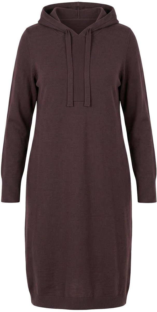 Ulla Popken - Dames - Gebreide midi-jurk capuchon lange mouwen - Mahonie - Maat 58+