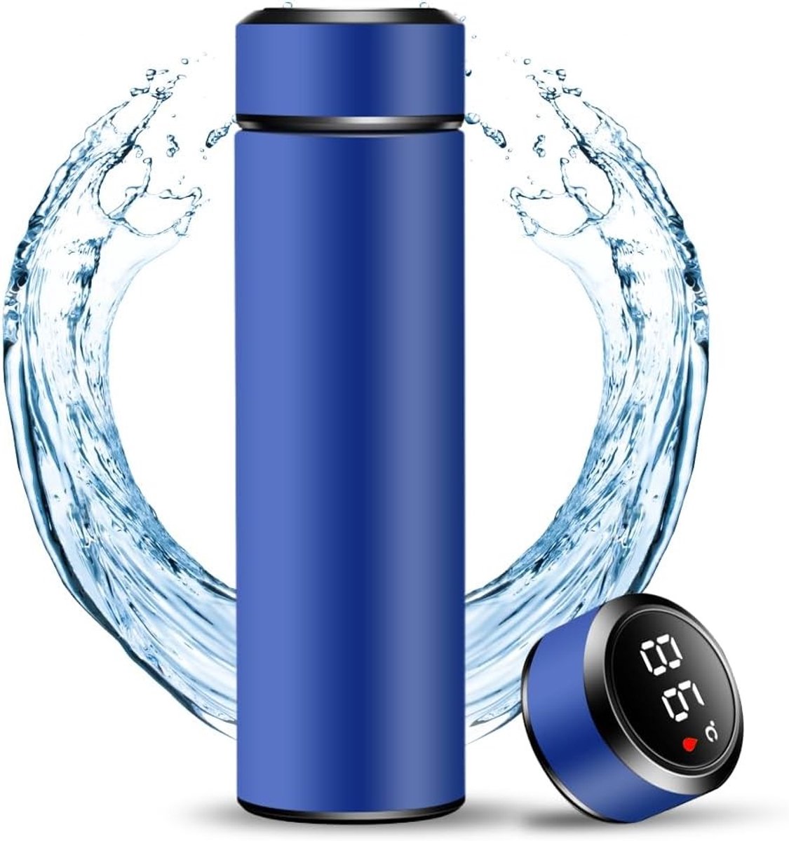 Thermosfles - Blauw - 500 ml - Dubbelwandige Vacuümisolatie met Led-Touchscreen - Voor Kantoor, Reizen en Sport
