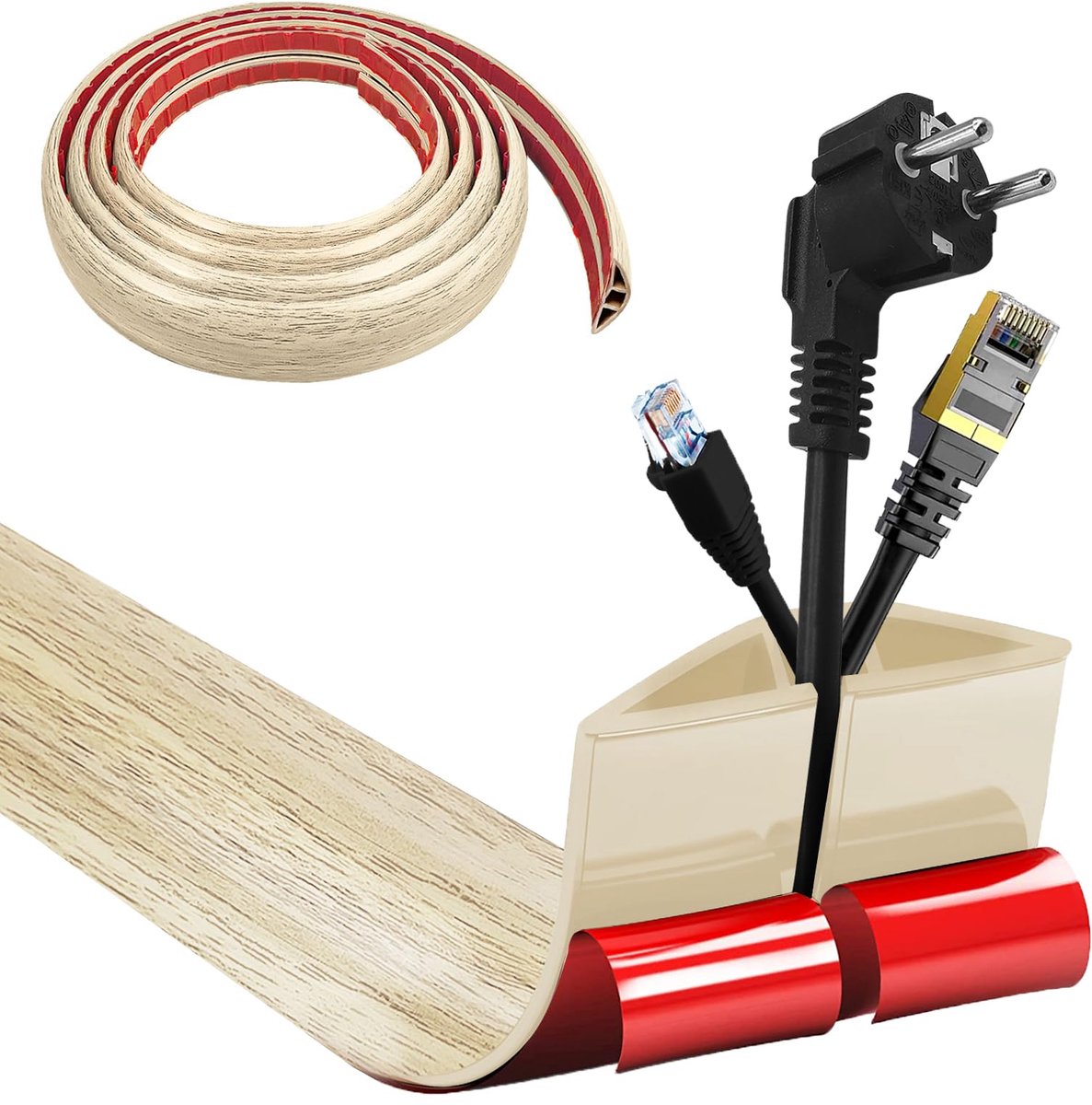 Kabelgoot zelfklevend 5 cm x 300 cm - flexibele pvc - platte kabelafdekking - kabelbescherming voor thuis - ShopVlot