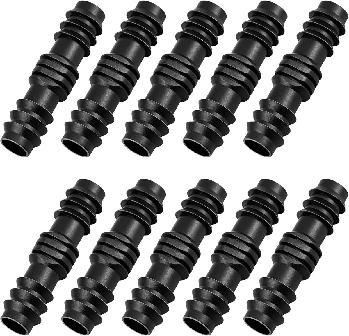 Set van 10 16mm Slangkoppelingen, Zwarte Kunststof Fittingen voor Tuin, Druppelirrigatie en Robuuste Waterverbindingen