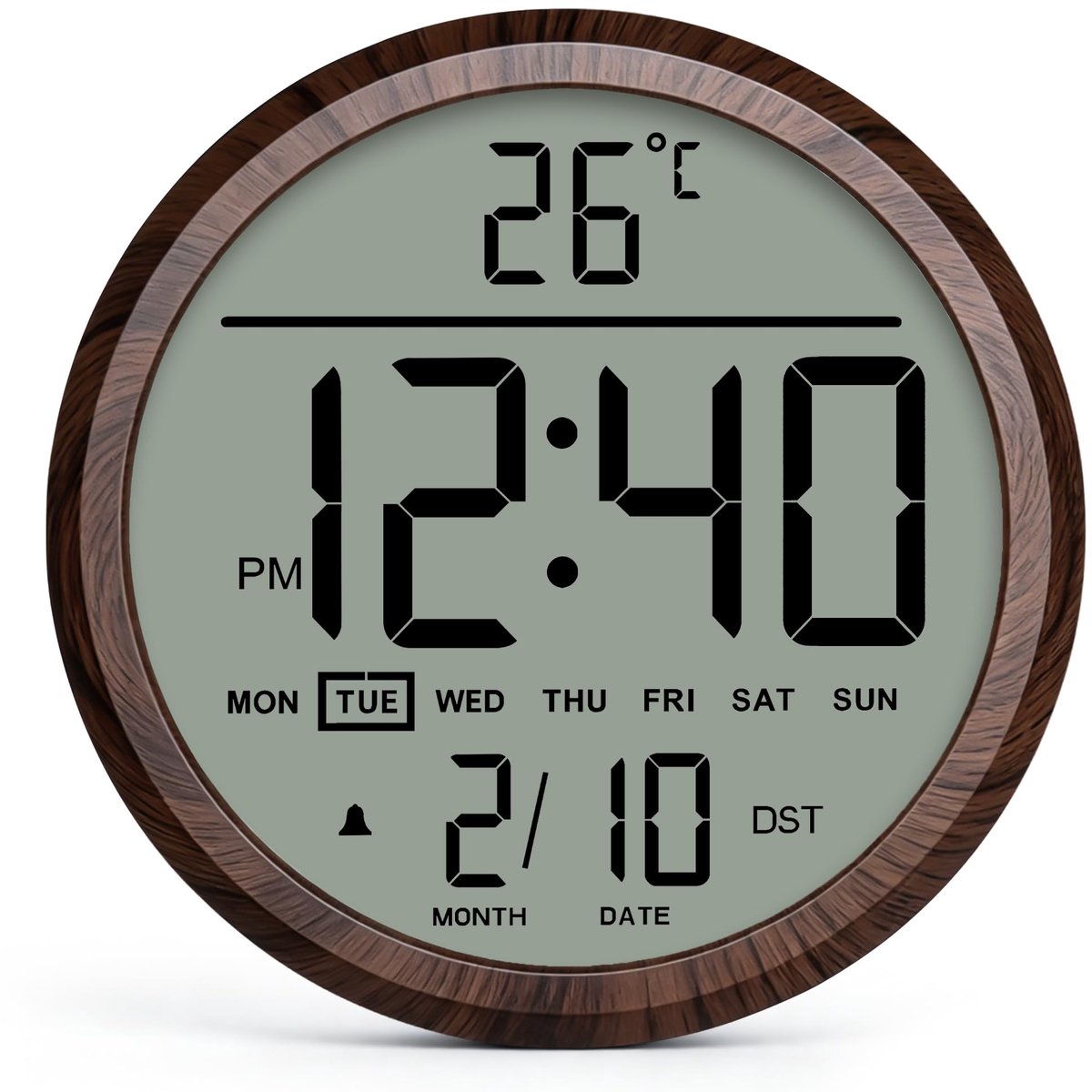 Digitale wandklok 8 inch - houtnerf - thermometer en kalender - ideaal voor woonkamer en kantoor - ShopVlot