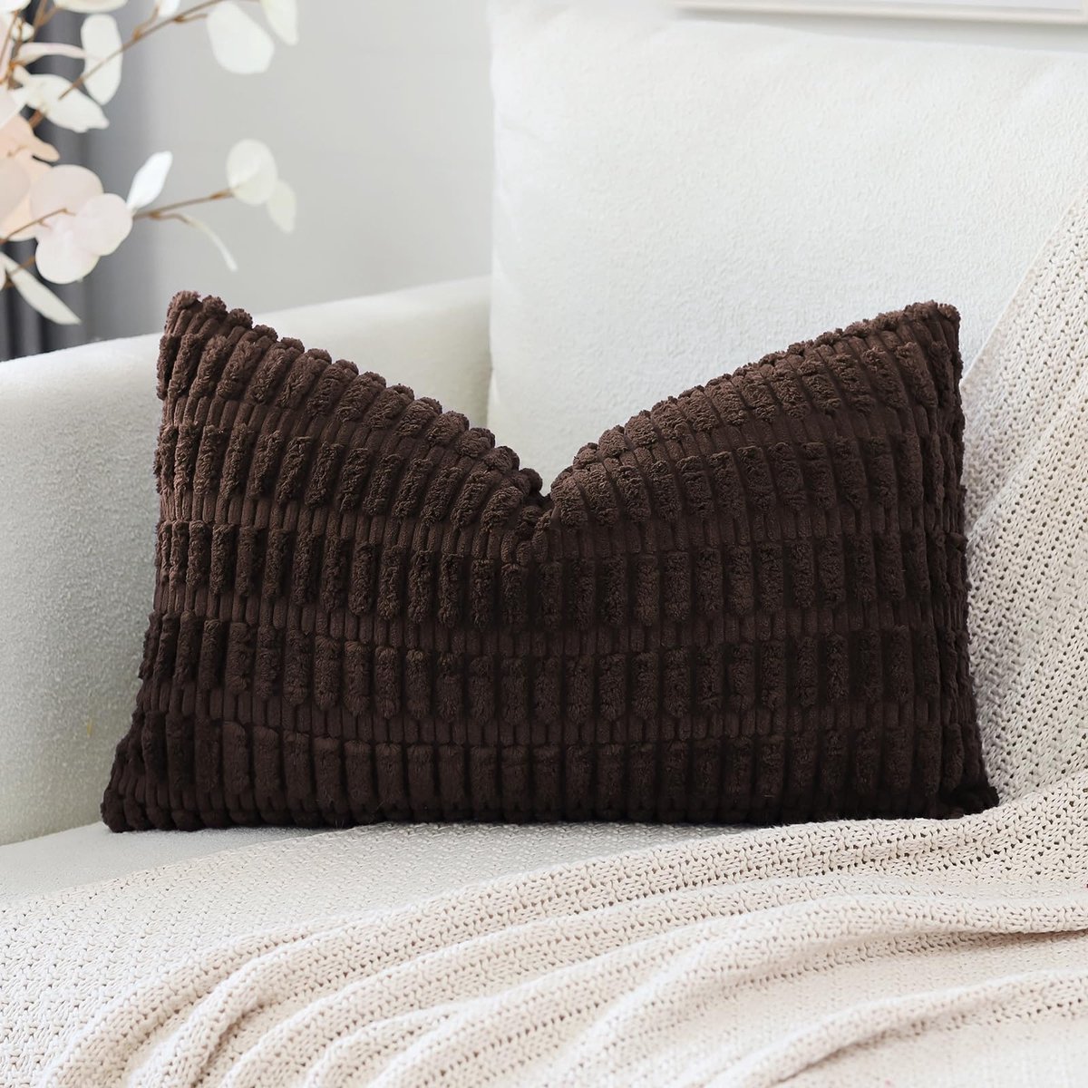 Kussenhoes 30 x 50 cm - super zacht corduroy - boho gestreept - ideaal voor bank en slaapkamer - ShopVlot