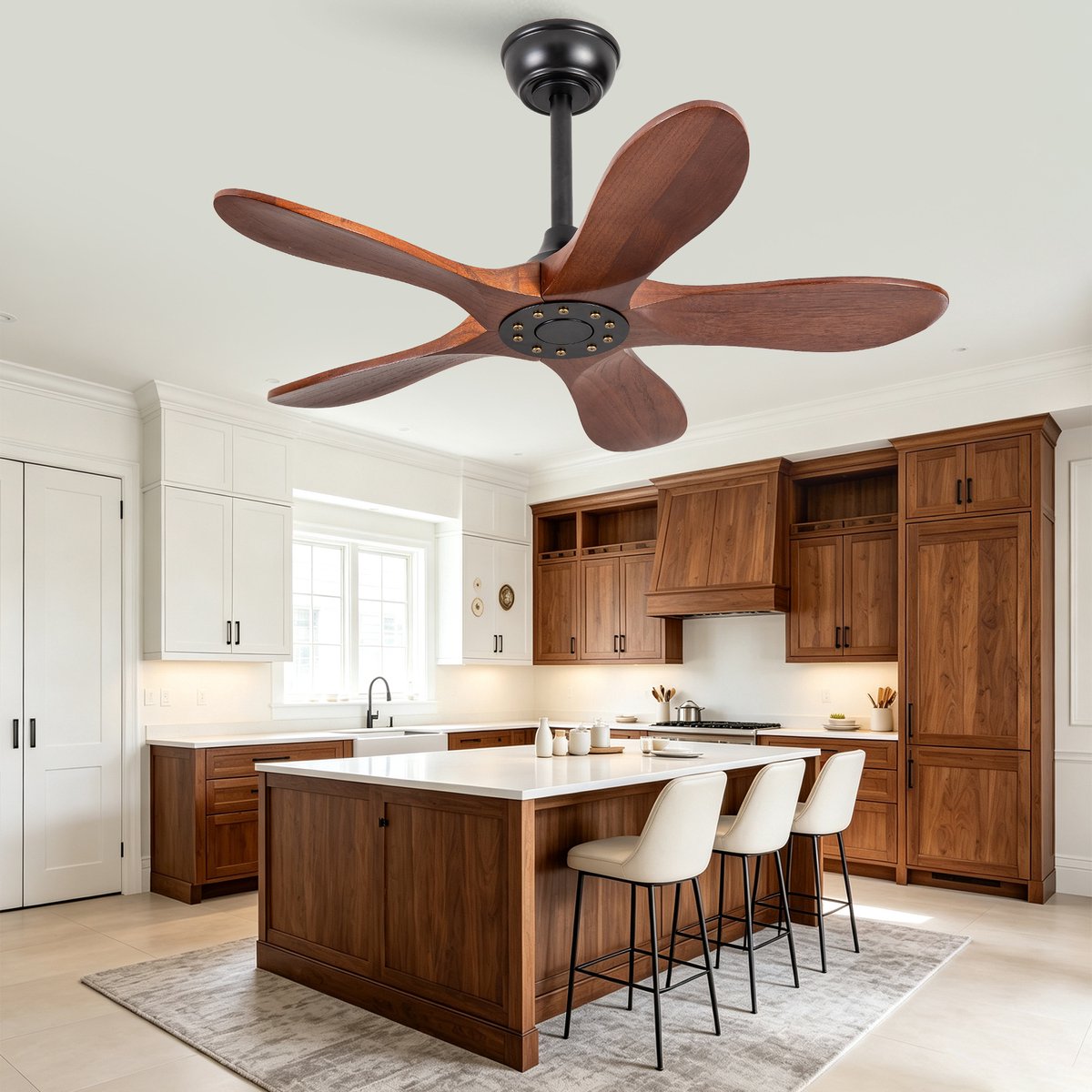 Plafondventilator 36 inch zonder verlichting - zes-snelheden omkeerbare ventilator - antidiefstalmodus - geheugenfunctie voor snelheid - vijf massief houten bladen - ideaal voor kleine appartementen, serres en patio's – foto 6