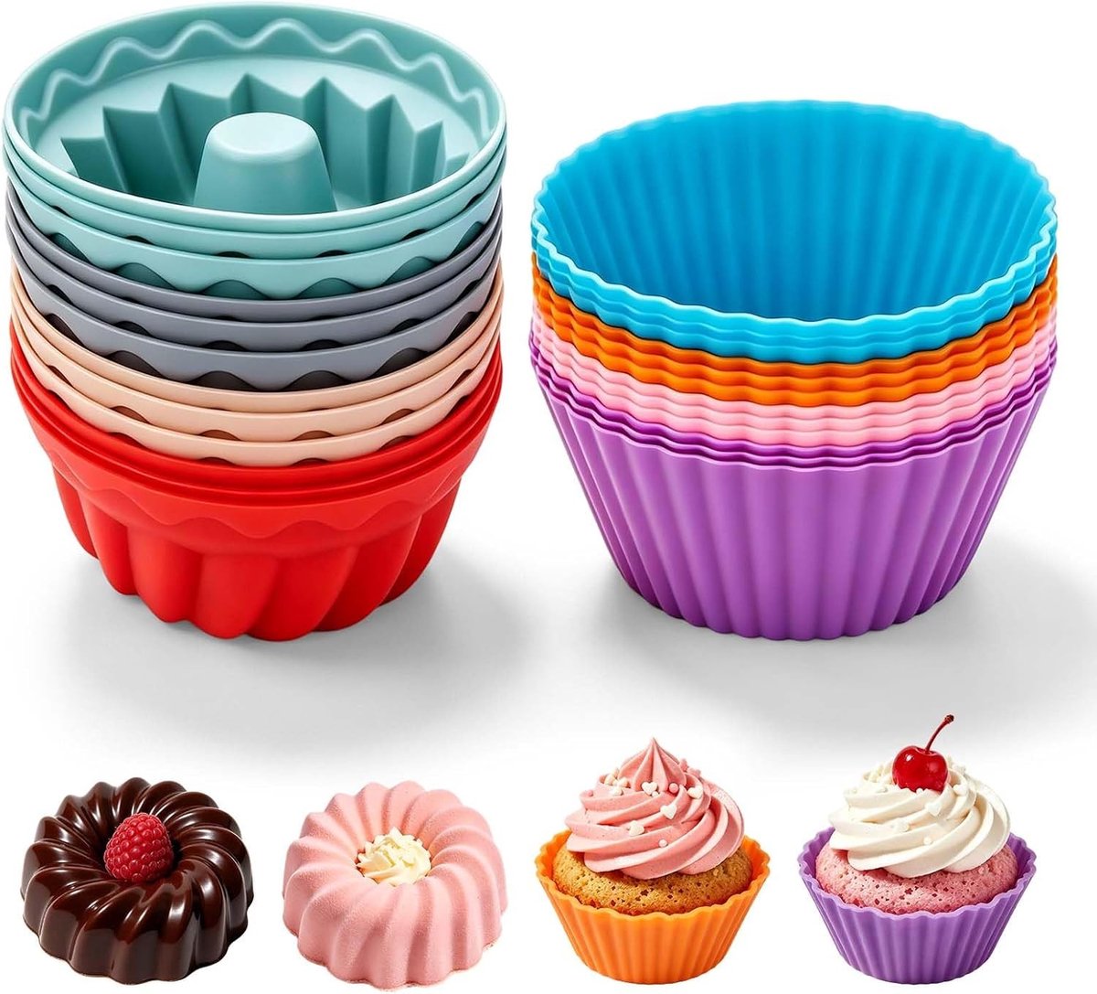 Mini Gugelhup Mallen Set van 24 Stuks, Herbruikbare Siliconen Bakvormen voor Taart, Dessert en Chocolade (6.5 x 4.5 x 3 cm)