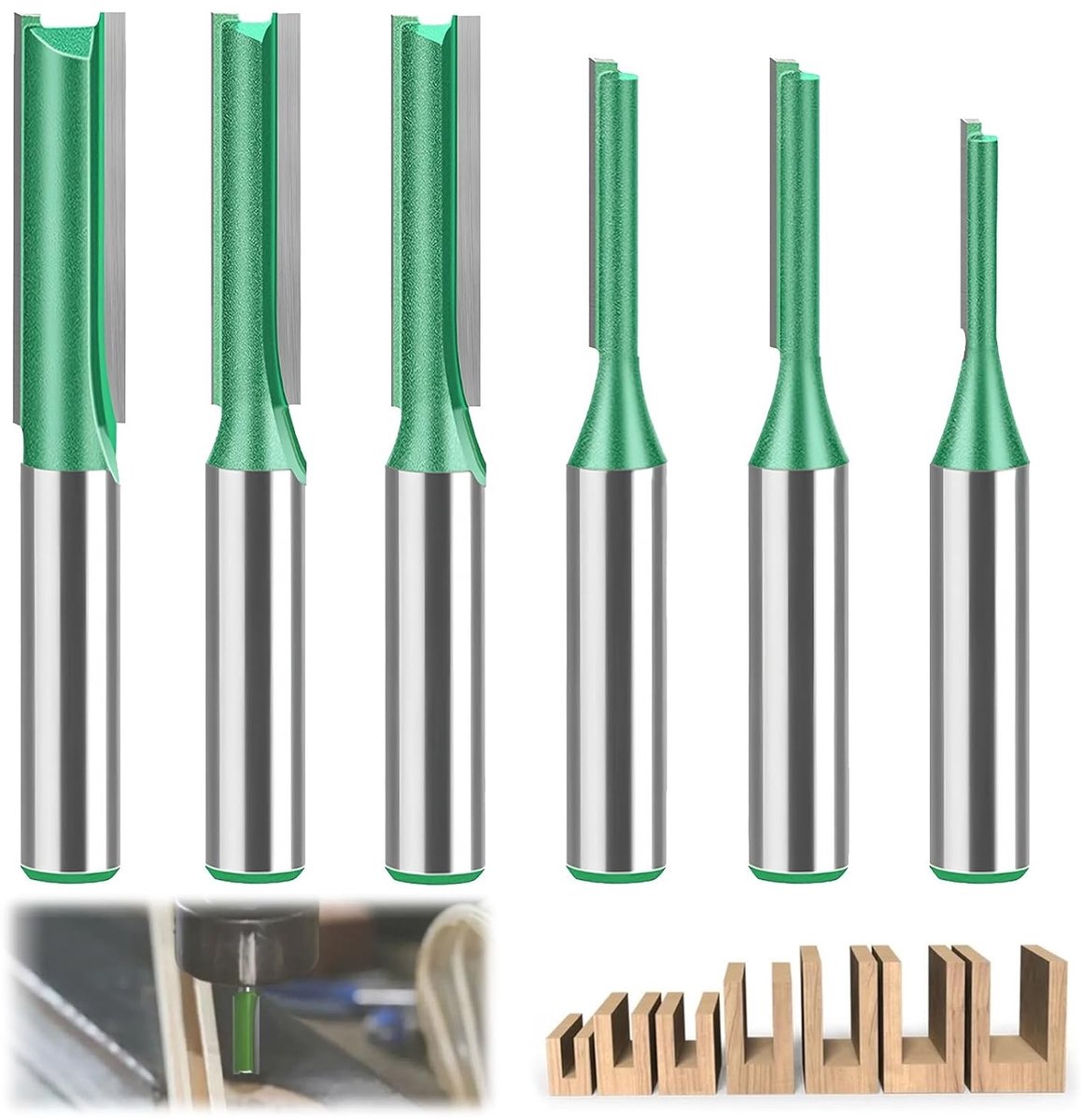 Set van 6 Freesbitjes met 8mm Schacht voor Houtbewerking, Ø3mm tot Ø8mm, Ideaal voor Slotfrezen en Precisiewerk