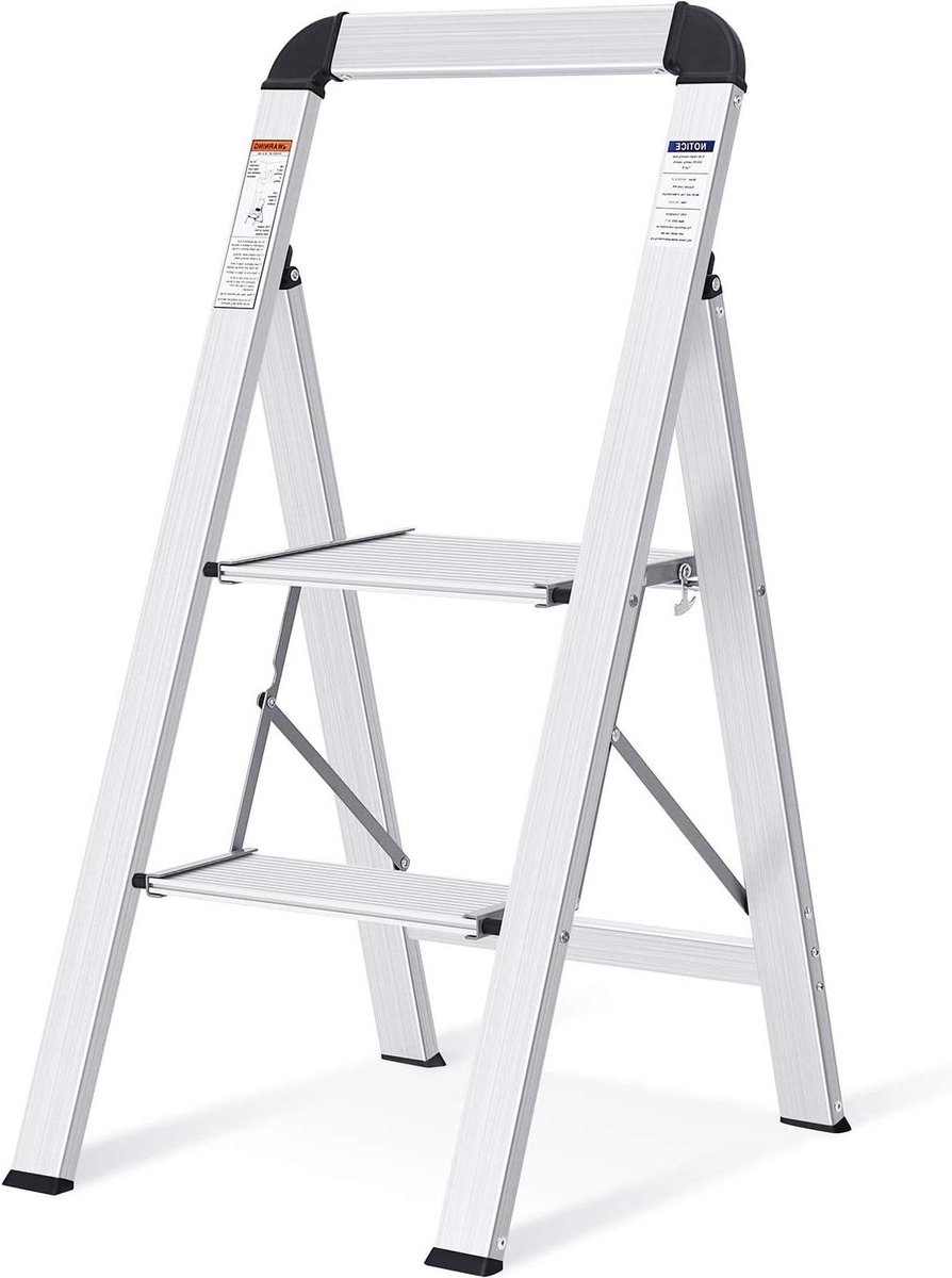 Opvouwbare trap - Huishoudtrap - Veilig klussen - Ultra-dun ontwerp - 2 treden - Zilver