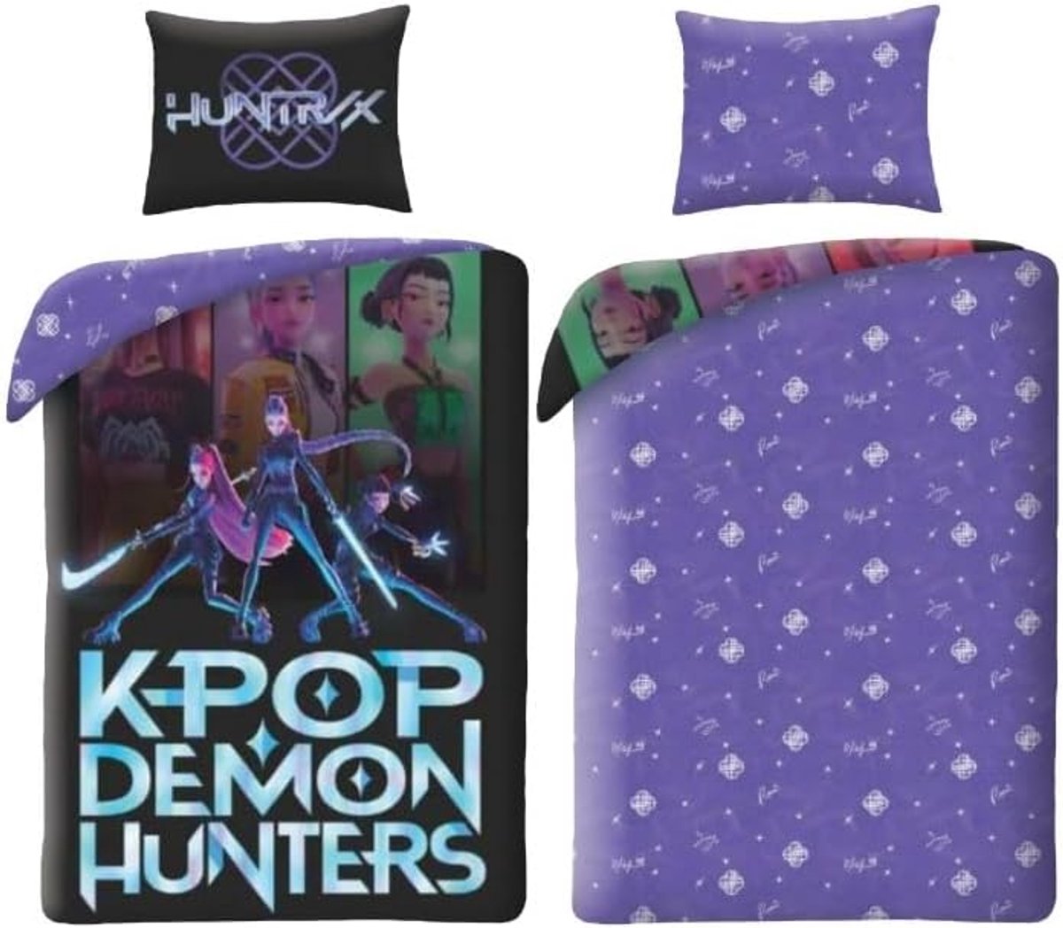 K-POP Demon Hunters Rumi Mira and Zoey Bed Linen Set, Duvet Cover 140 x 200 cm with Pillowcase 70 x 90 cm, Microfibre - ShopVlot