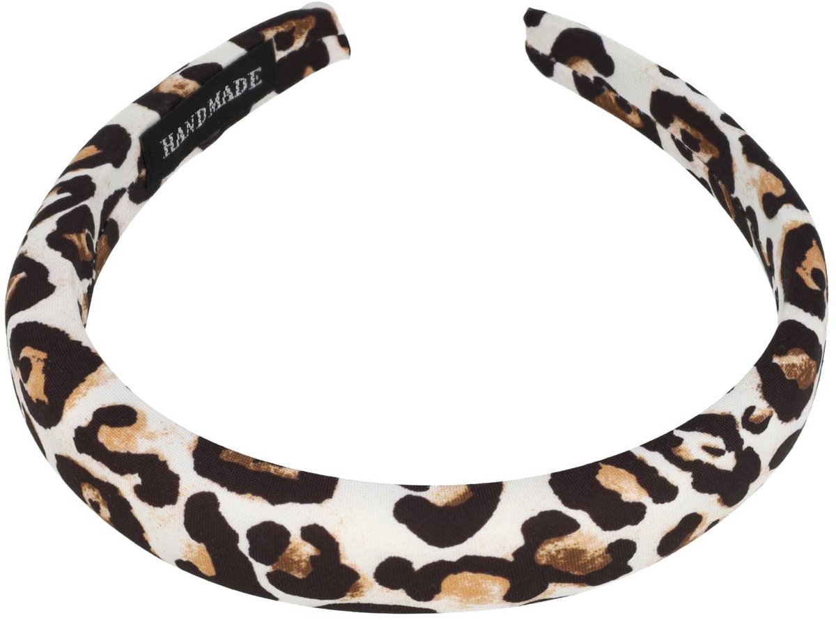 Haarsoires Haarband Diadeem 2cm – Zacht Gevuld – Panterprint Stof – Zwart Bruin Wit - Comfortabel voor Dames & Meisjes - Universele Maat