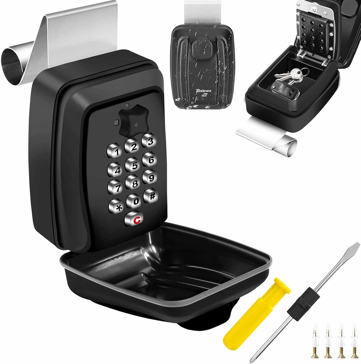 Car Key Lock, Waterproof 12 Digit Combination Car Window Lockbox, Metal Wall Mounted Resettable Punch Button, Large - ShopVlot