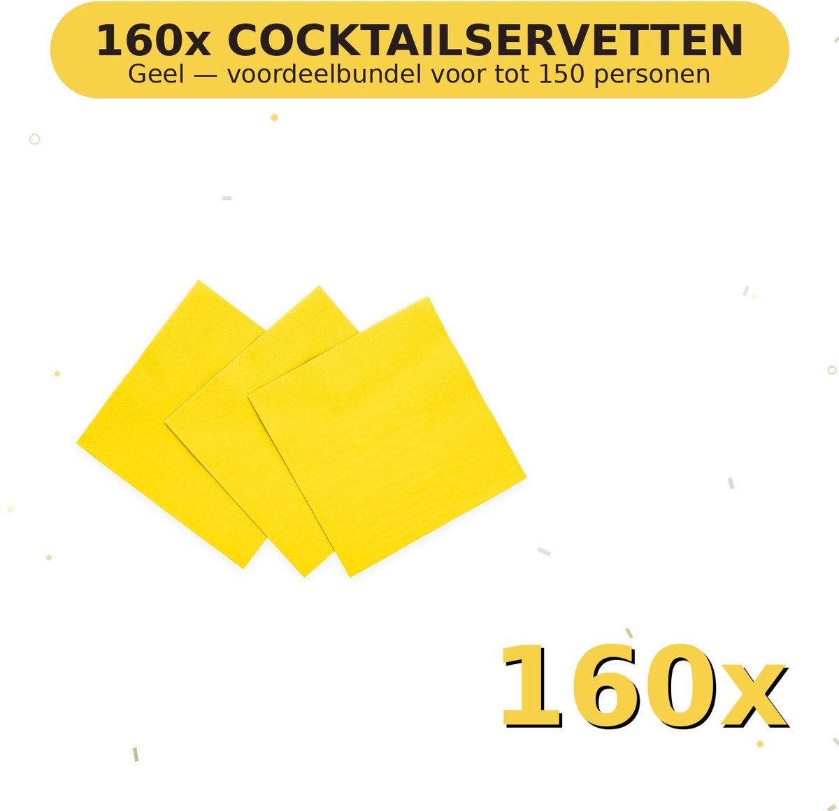 Cocktail servetten 24x24cm FSC Geel - Voordeelverpakking 160 Stuks voor tot 150 Personen - Feestartikelen