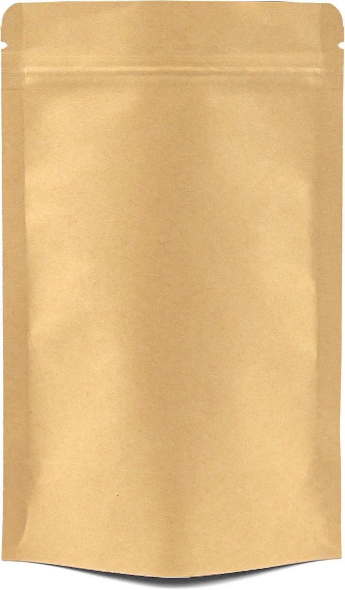 50 Kraft Paper Stand Up Reusable Food Bags (90mm x 140mm x 30mm) - Foil Lined, Heat Sealable - ShopVlot