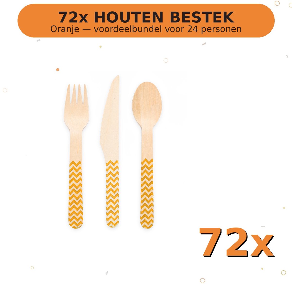 Houten bestek FSC Oranje - Voordeelverpakking 72 Stuks voor tot 24 Personen - Feestartikelen
